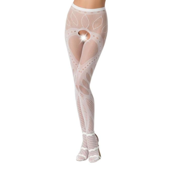 купить Эротические колготки-бодистокинг Passion S007 white, красивые ажурные колготки с вырезом