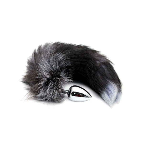 купити Металева анальна пробка Лисячий хвіст Alive Black And White Fox Tail L, діаметр 3,9 см