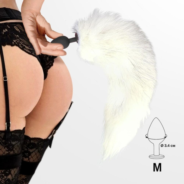 купить Силиконовая анальная пробка с хвостом из натурального меха Art of Sex size M White fox