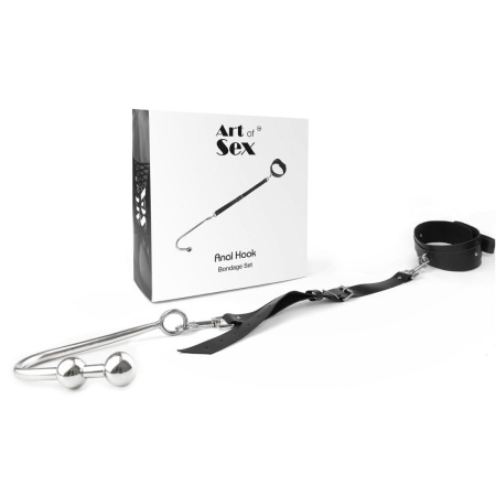 фото Анальный крюк 3 с ошейником из натуральной кожи Art of Sex - Anal hook, Черный  || фото Анальний гак 3 із нашийником з натуральної шкіри Art of Sex - Anal hook, Чорний 