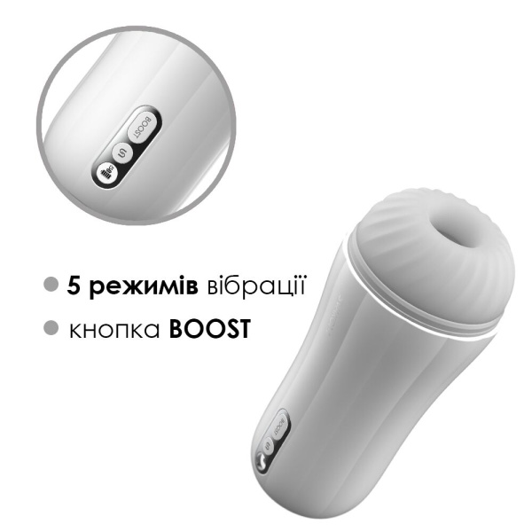 купить Мастурбатор с вибрацией Svakom Robin White, ультрамягкий рукав, функция Boost, LED-экран