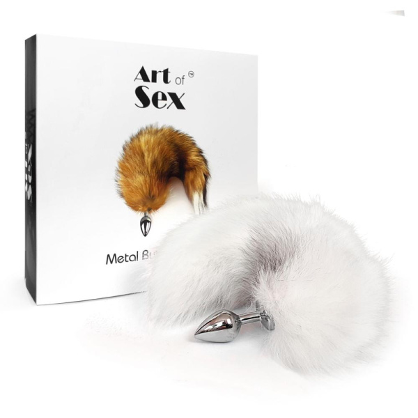 купить Металлическая анальная пробка с хвостом из натурального меха Art of Sex size M White fox