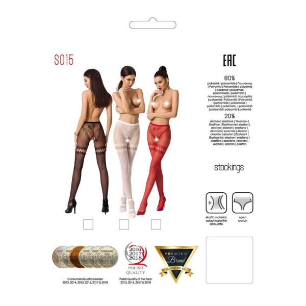 купить Эротические колготки-бодистокинг Passion S015 red, имитация чулок в сеточку и трусиков с доступом