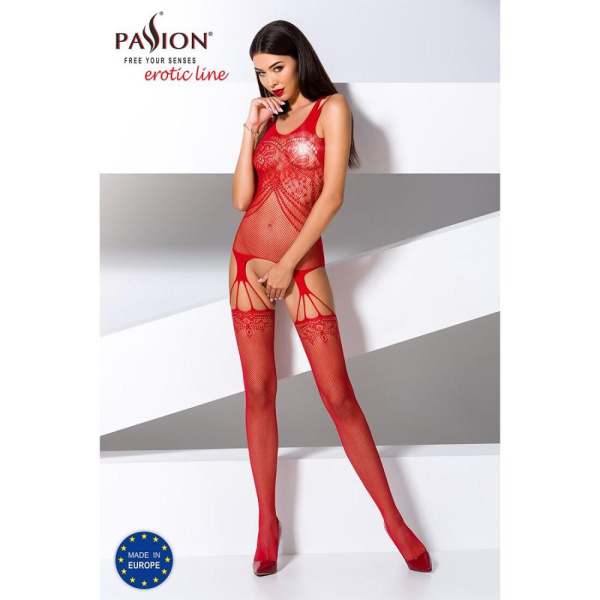 купить Бодистокинг Passion BS070 red, комбинезон, имитация чулок и ажурного топа