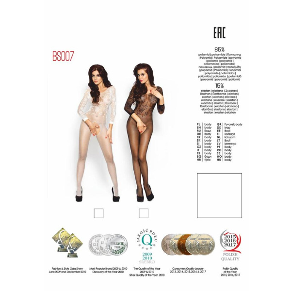 купити Бодістокінг Passion BS007 white, комбінезон, закриті плечі, рукав 3/4