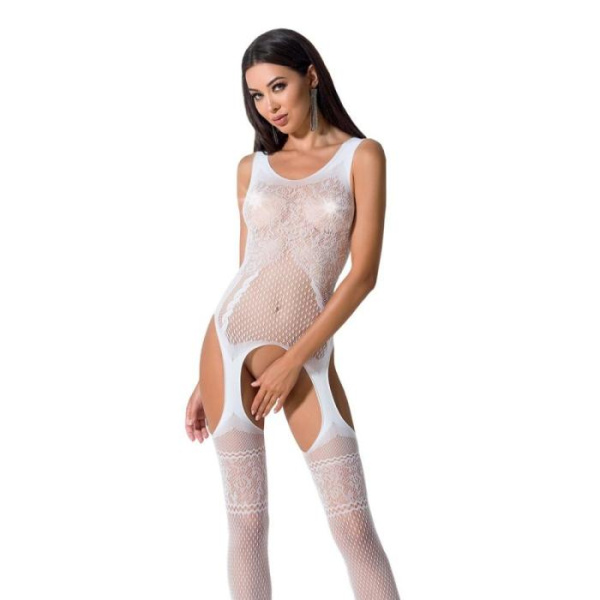 купити Бодістокінг Passion BS061 white, комбінезон, імітація панчох