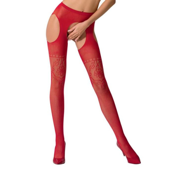 купить Эротические колготки-бодистокинг Passion S017 red, имитация ажурных чулок и пояса