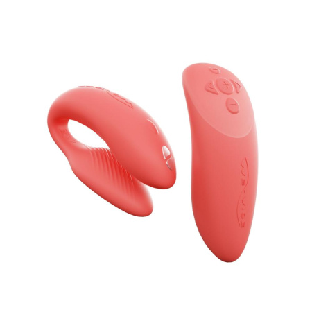 фото Смарт-вибратор для пар We-Vibe Chorus Crave Coral, сенсорное управление вибрациями сжатием пульта  || фото Смарт-вібратор для пар We-Vibe Chorus Crave Coral, сенсорне керування вібраціями стисненням пульта 