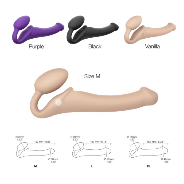 купить Безремневой страпон с вибрацией Strap-On-Me Vibrating Flesh M, диаметр 3,3см, пульт ДУ, регулируемый