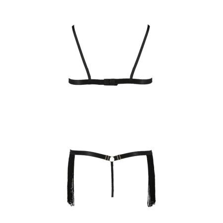 фото Комплект белья KASSANDRA SET OpenBra black L/XL - Passion Exclusive: лиф из бахромы, трусики-юбка  || фото Комплект білизни KASSANDRA SET OpenBra black L/XL - Passion Exclusive: ліф з бахромою, трусики-спідн 