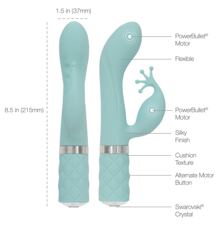 фото Роскошный вибратор-кролик Pillow Talk - Kinky Teal с кристаллом Сваровски, мощный  || фото Розкішний вібратор-кролик Pillow Talk - Kinky Teal з кристалом Сваровські, потужний 
