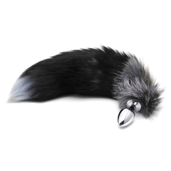 купить Металлическая анальная пробка Лисий хвост Alive Black And White Fox Tail M, диаметр 3,4 см