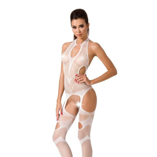 купить Бодистокинг Passion BS053 white, комбинезон, имитация чулок и пояса