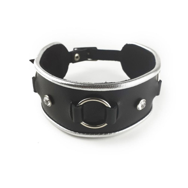 купить Ошейник из натуральной кожи со стразами и кольцом Art of Sex -  Collar Ring