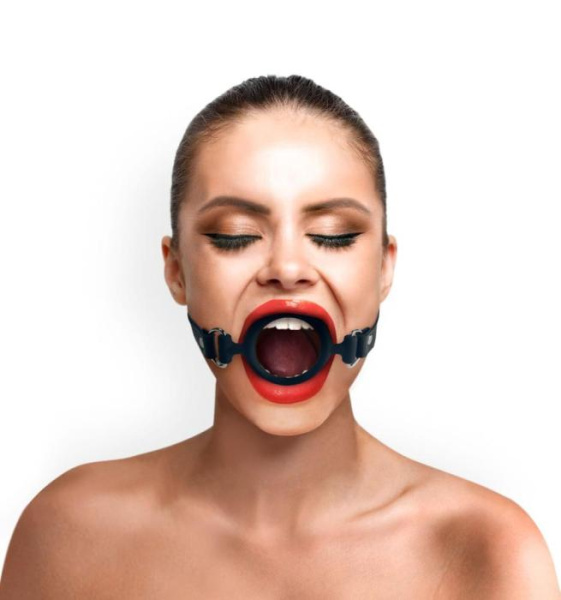 купить Кляп силиконовое кольцо натуральная кожа, Gag Ring внутренний диаметр кольца 40 мм, Черный
