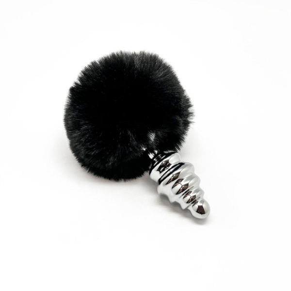 купити Металева анальна пробка Кролячий хвостик Alive Fluffy Twist Plug M Black, діаметр 3,4 см