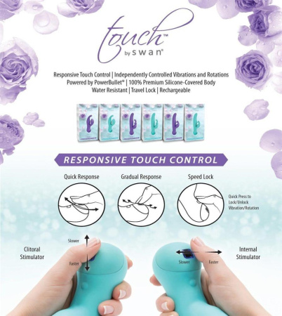 фото Вибратор-кролик с сенсорным управлением и ротацией Touch by SWAN - Duo Purple, глубокая вибрация  || фото Вібратор-кролик з сенсорним управлінням і ротацією Touch by SWAN - Duo Purple, глибока вібрація 