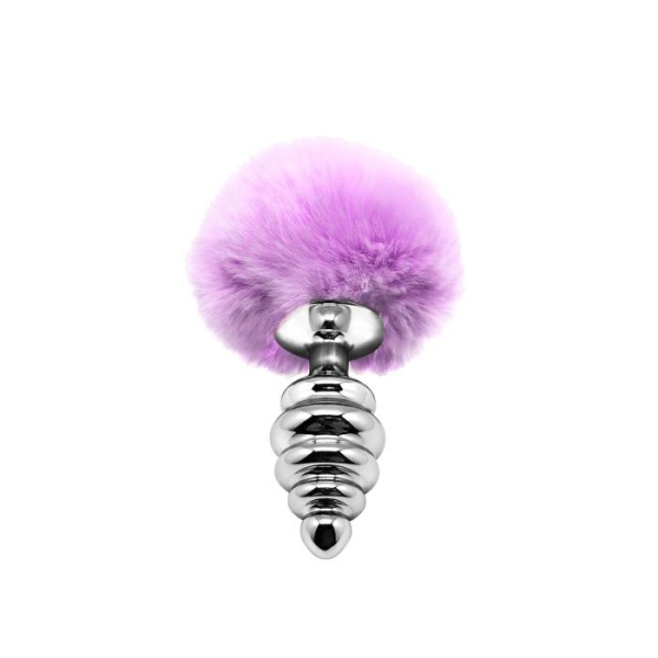 купить Металлическая анальная пробка Кроличий хвостик Alive Fluffy Twist Plug M Purple, диаметр 3,4 см