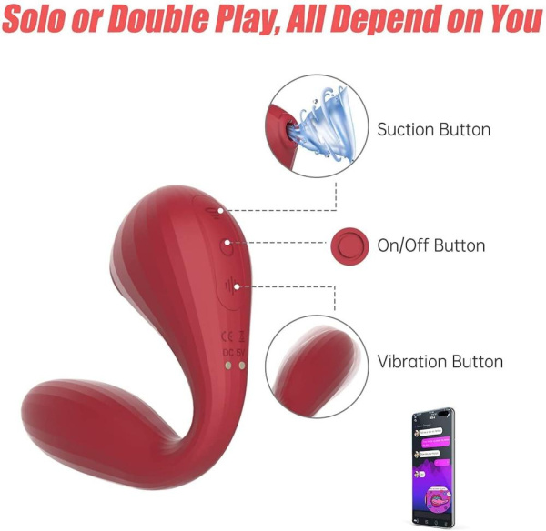 купить Вакуумный вагинально-клиторальный стимулятор Magic Motion Bobi Red, управление со смартфона