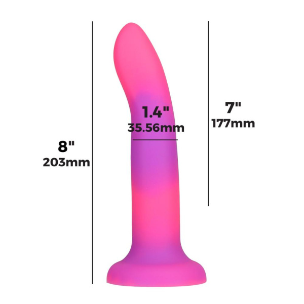 купить Светящийся в темноте фаллоимитатор ADDICTION - Rave - 8" Glow in the Dark Dildo - Pink Purple