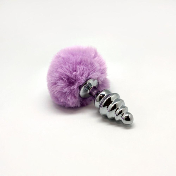 купити Металева анальна пробка Кролячий хвостик Alive Fluffy Twist Plug M Purple, діаметр 3,4 см