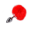 фото Металлическая анальная пробка Кроличий хвостик Alive Fluffy Plug S Red, диаметр 2,8 см