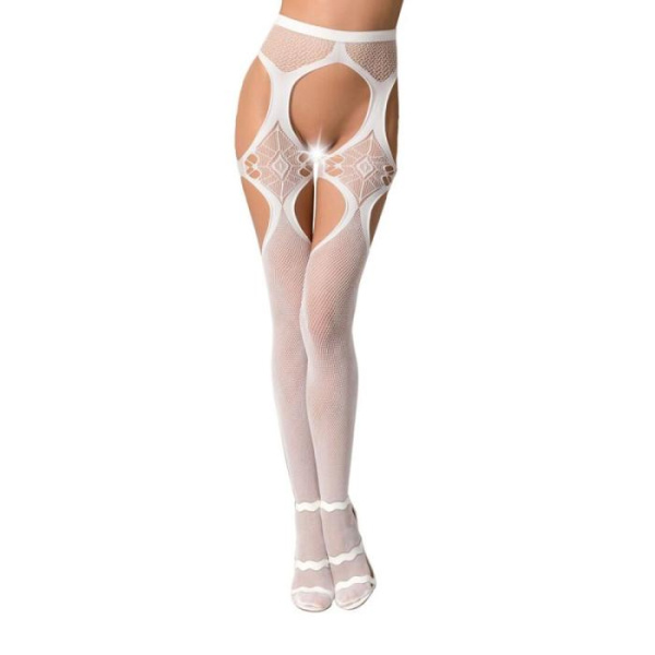 купить Эротические колготки-бодистокинг Passion S023 white, имитация чулок с секси ромбами и пояском