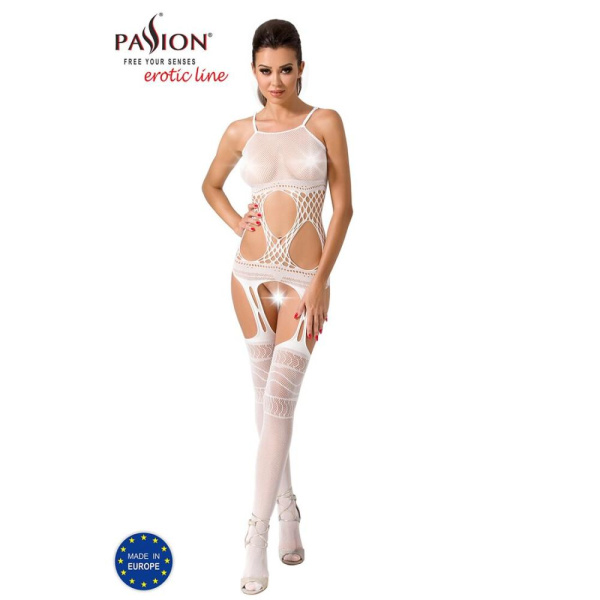 купить Бодистокинг Passion BS047 white, комбинезон, имитация топа, чулок и пояса
