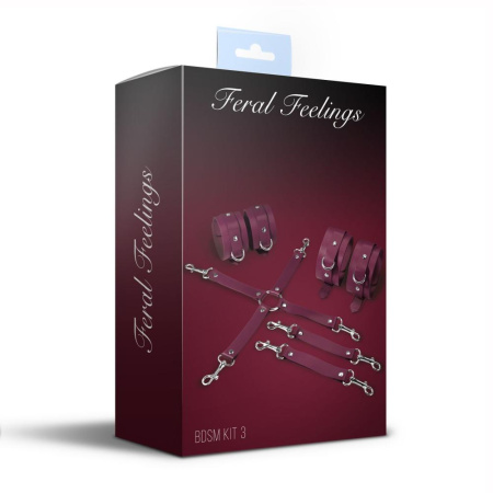 фото Набор Feral Feelings BDSM Kit 3 Burgundy, наручники, поножи, коннектор  || фото Набір Feral Feelings BDSM Kit 3 Burgundy, наручники, поножі, конектор 