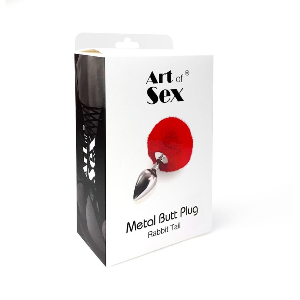купить Металлическая анальная пробка М Art of Sex - Metal Butt plug Rabbit Tail, Красный