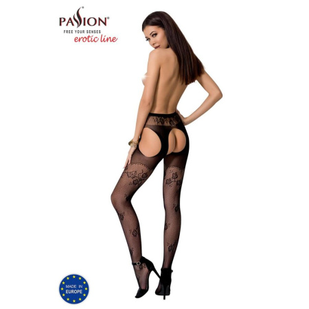 фото Эротические колготки-бодистокинг Passion S022 black, имитация цветочных чулочков и пояса для чулок  || фото Еротичні колготки-бодістокінг Passion S022 black, імітація квіткових панчох та пояса для панчох 