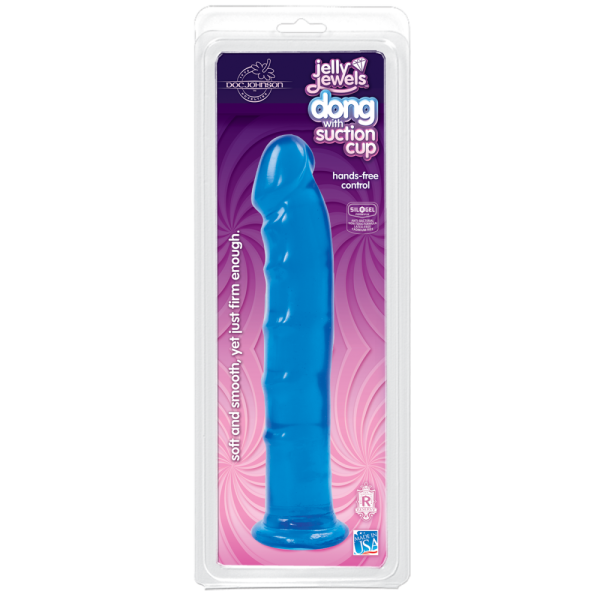 купить Фаллоимитатор Doc Johnson Jelly Jewels Dong & Suction Cup Blue, диаметр 3,6см, антибактериальный ПВХ