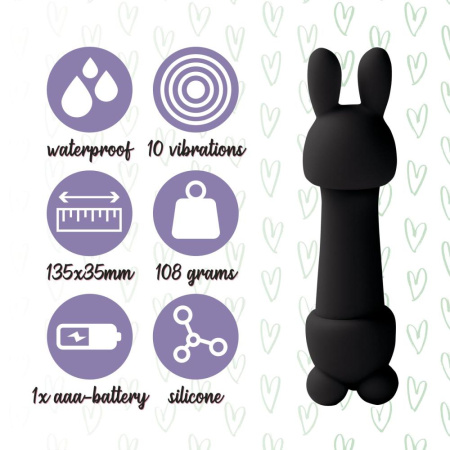 фото Мини-вибратор FeelzToys Mister Bunny Black с двумя насадками  || фото Міні-вібратор FeelzToys Mister Bunny Black з двома насадками 