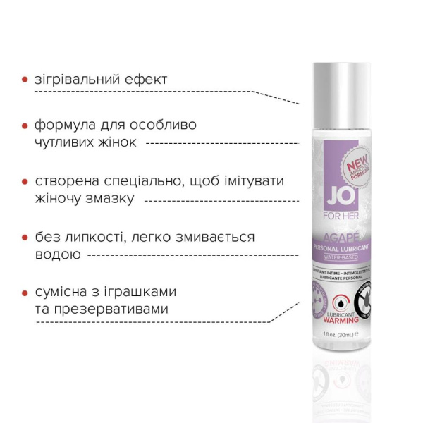 купити Розігрівальна змазка System JO AGAPE — WARMING (30 мл) без гліцерину, гліколю та парабенів