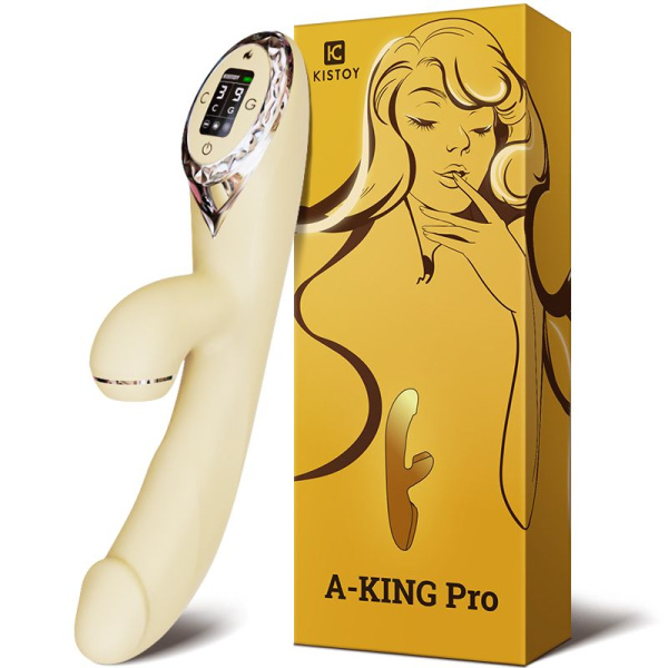 купити Вакуумний вібратор-кролик з підігрівом KisToy A-King Pro Yellow, з LED-екраном