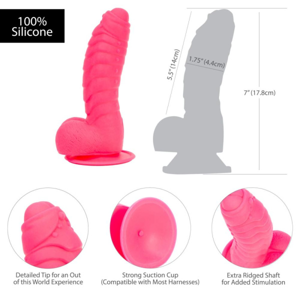 купить Ребристый фаллоимитатор на присоске ADDICTION — Tom 7″ Dildo With Balls — Pink, вибропуля в подарок