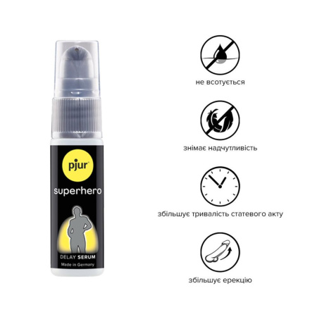 фото Пролонгирующий гель pjur Superhero Serum 20 мл, создает невидимую пленку снижающую чувствительность  || фото Пролонгувальний гель pjur Superhero Serum 20 мл, створює невидиму плівку, що знижує чутливість 