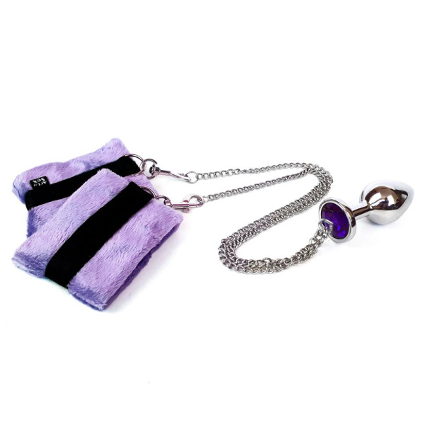 купить Наручники с металлической анальной пробкой Art of Sex Handcuffs with Metal Anal Plug size M Purple