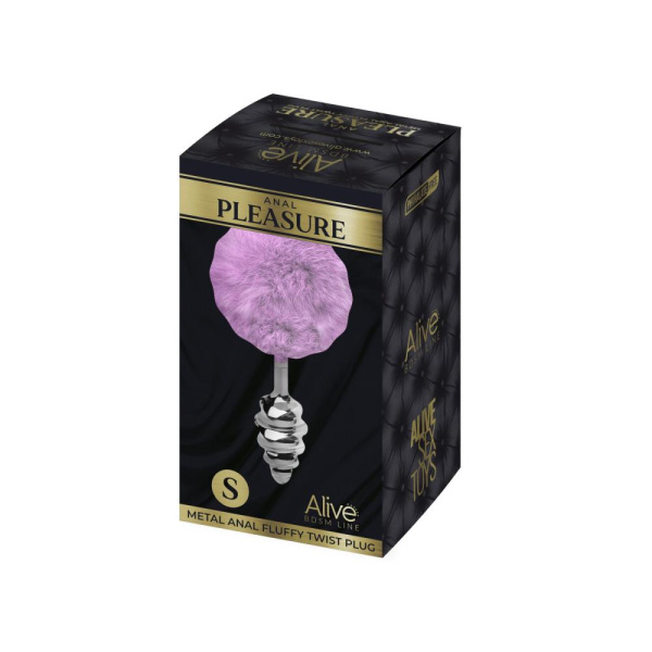 купити Металева анальна пробка Кролячий хвостик Alive Fluffy Twist Plug S Purple, діаметр 2,9 см