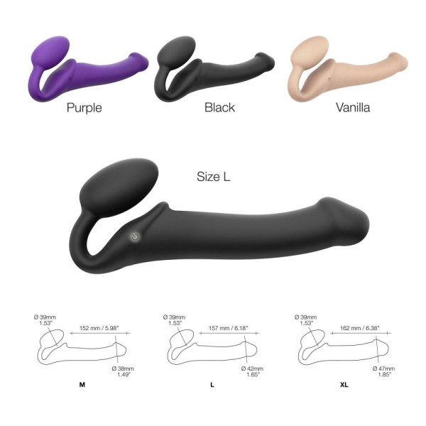 купить Безремневой страпон с вибрацией Strap-On-Me Vibrating Black L, диаметр 3,7см, пульт ДУ, регулируемый
