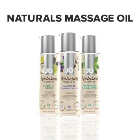 фото Массажное масло System JO – Naturals Massage Oil – Lavender & Vanilla с эфирными маслам (120 мл)  || фото Масажна олія System JO - Naturals Massage Oil - Lavender & Vanilla з натуральними ефірними оліями (1 