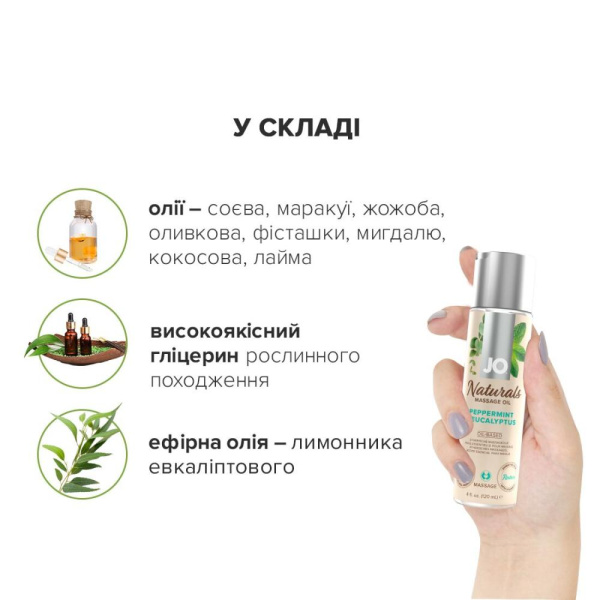 купить Массажное масло System JO - Naturals Massage Oil - Peppermint&Eucalyptus с эфирными маслами (120 мл)