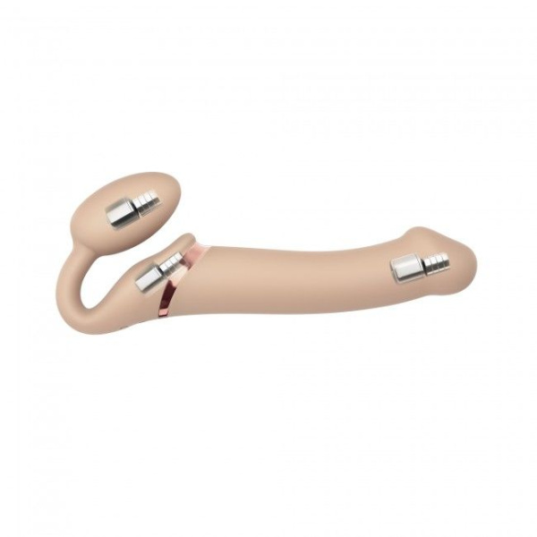 купить Безремневой страпон с вибрацией Strap-On-Me Vibrating Flesh L, диаметр 3,7см, пульт ДУ, регулируемый