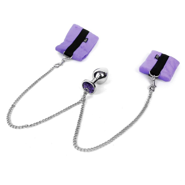 купить Наручники с металлической анальной пробкой Art of Sex Handcuffs with Metal Anal Plug size M Purple
