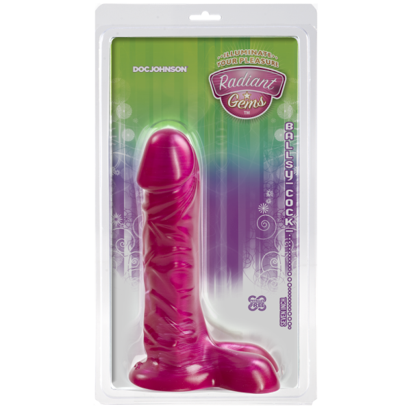 купить Фаллоимитатор Doc Johnson Radiant Gems 7 Inch Ballsy Fuchsia, диаметр 4,3см, антибактериальный ПВХ