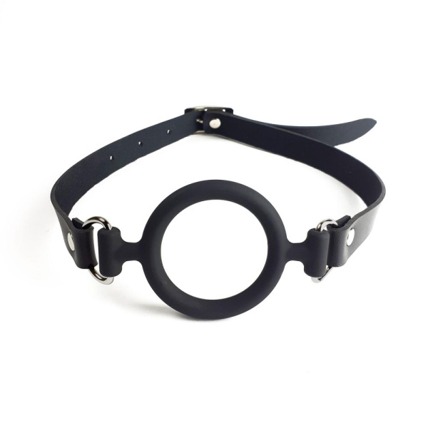 купить Кляп силиконовое кольцо натуральная кожа, Gag Ring внутренний диаметр кольца 40 мм, Черный