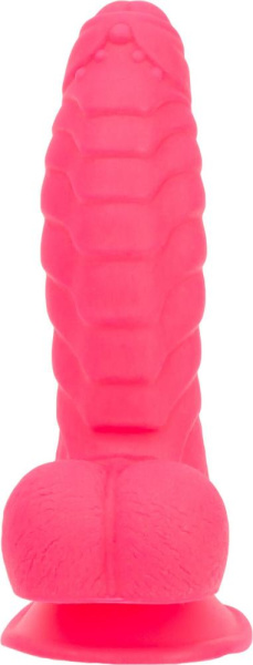 купить Ребристый фаллоимитатор на присоске ADDICTION — Tom 7″ Dildo With Balls — Pink, вибропуля в подарок