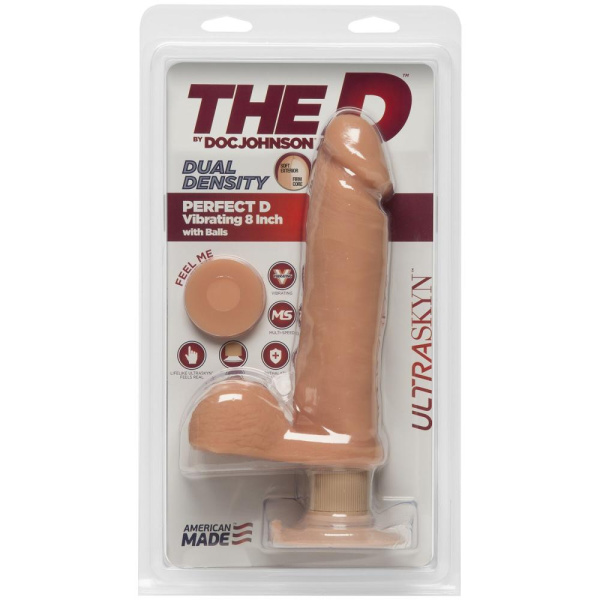 купить Фаллоимитатор Doc Johnson The D - Perfect D - Vibrating 8 Inch With Balls - ULTRASKYN, диаметр 5,1см