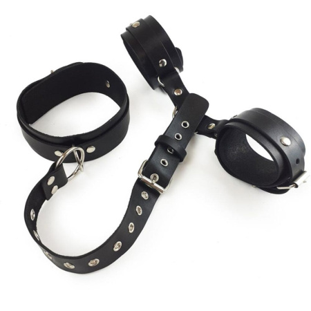 фото Фиксаторы для шеи и рук Art of Sex - Bondage Set из натуральной кожи, цвет черный  || фото Фіксатори для шиї та рук Art of Sex - Bondage Set з натуральної шкіри, колір чорний 