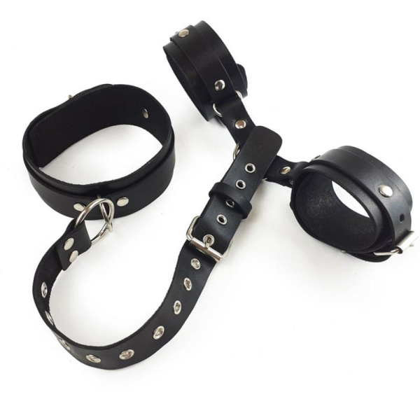 купить Фиксаторы для шеи и рук Art of Sex - Bondage Set из натуральной кожи, цвет черный